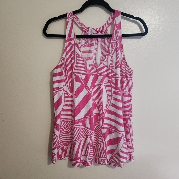 Lilly Pulitzer Womens Minka Tank Yacht SEA Capri Pink White Top V-Neck Size S - Picture 2 of 12